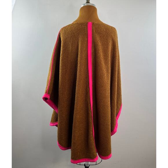 We The Free People Boucle Brown Pink Stone Cold Circle Cape Poncho Ribbed XS/S - Picture 8 of 11